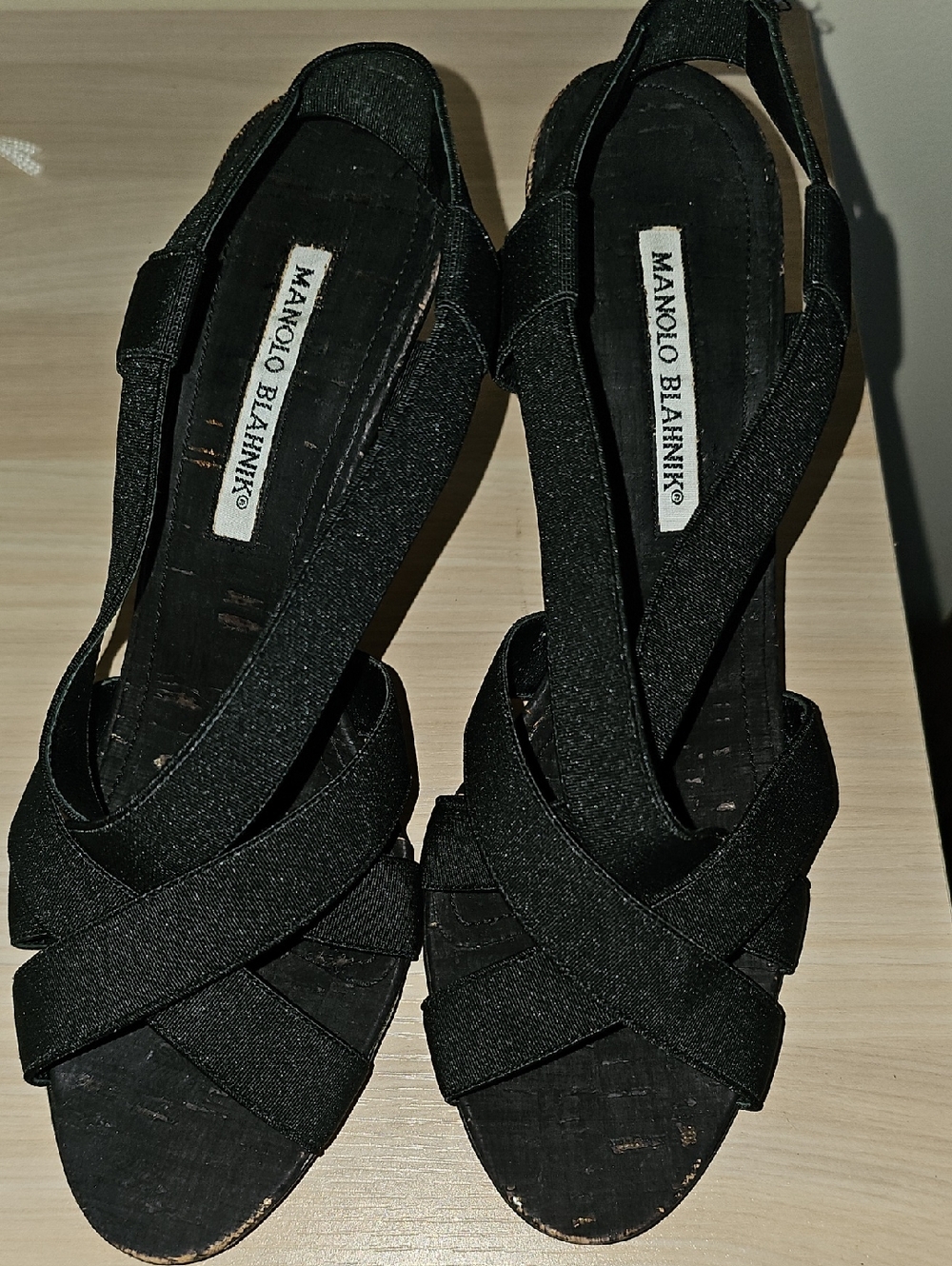 Manolo Blahnik Crisscross Cork Slingback Sandal